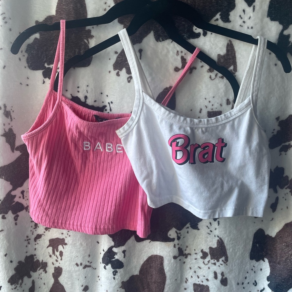 Pink and White Crop Tops
